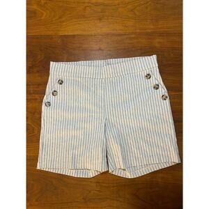 Blue Pinstripe VERVE Blues Pull up Stretch Linen Shorts - (Women's XL)